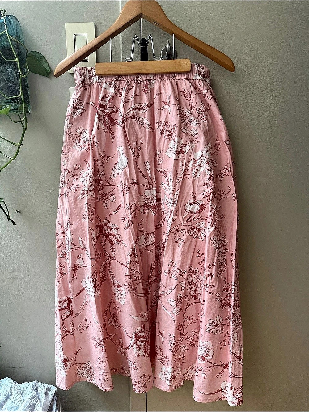 Loft Pink Tropical Toile Print Cotton Maxi Skirt Floral